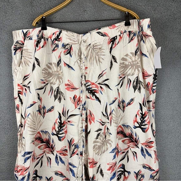 Briggs Pants Womens 3X Beige Multicolor Floral Pull On Linen Blend Wide Leg NWT - Picture 4 of 9